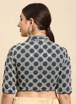 Grey Embroidered Collar Neck Blouse Festive Wear 11 Grey Embroidered Collar Neck Blouse Festive Wear -Indo Clothing Shop Grey Embroidered Collar Neck Blouse BLBS02303800 b