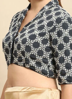 Grey Embroidered Collar Neck Blouse Festive Wear