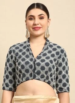 Grey Embroidered Collar Neck Blouse Festive Wear 10 Grey Embroidered Collar Neck Blouse Festive Wear -Indo Clothing Shop Grey Embroidered Collar Neck Blouse BLBS02303800 u