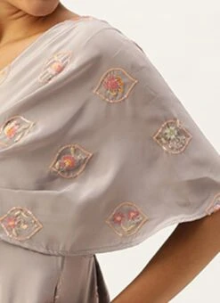 Grey Embroidered French Crepe Jumpsuit Festive Wear -Indo Clothing Shop Grey Embroidered French Crepe Jumpsuit DRBS02302300 rrc3