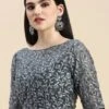 Grey Embroidered Net Blouse Party Wear Festive Wear