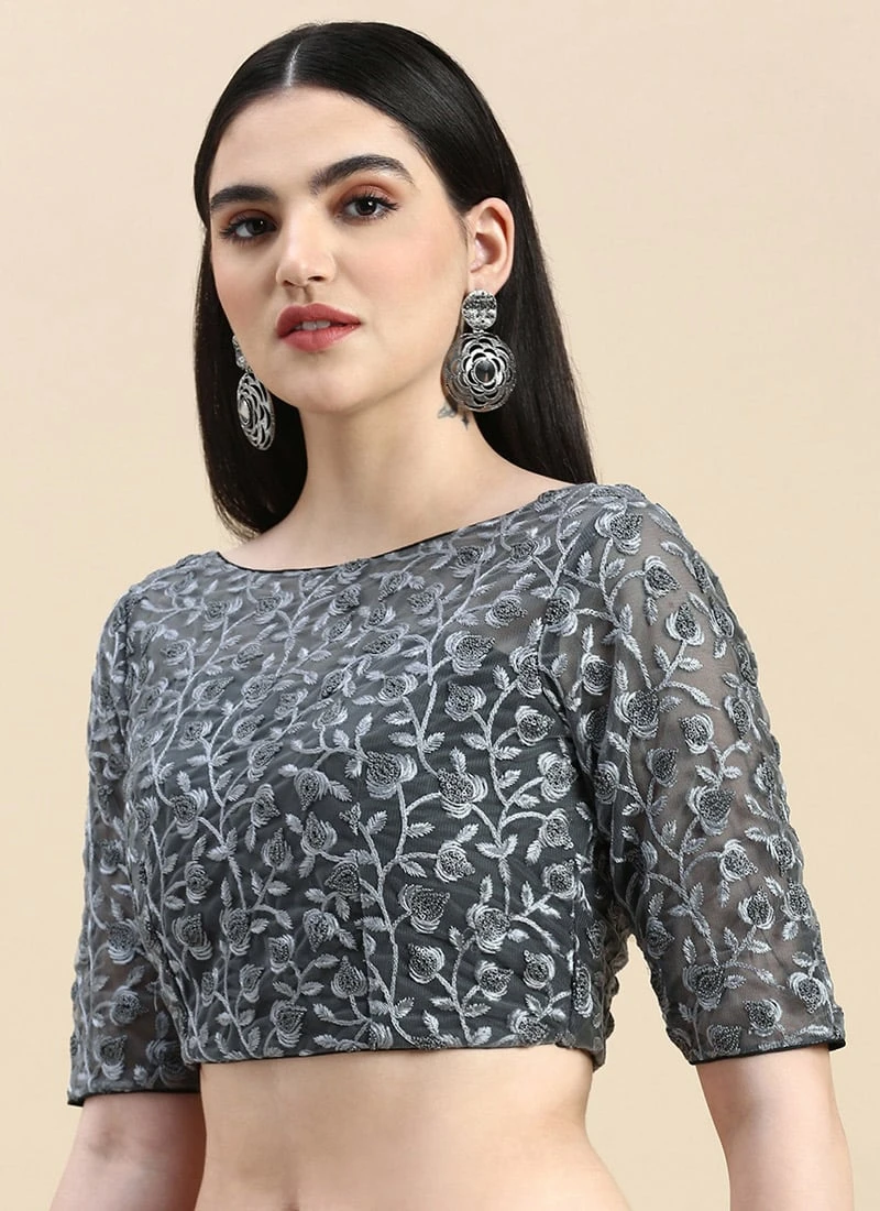 Grey Embroidered Net Blouse Party Wear Festive Wear 1 Grey Embroidered Net Blouse Party Wear Festive Wear