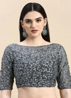Grey Embroidered Net Blouse Party Wear -Indo Clothing Shop Grey Embroidered Net Blouse BLBS02210833 u