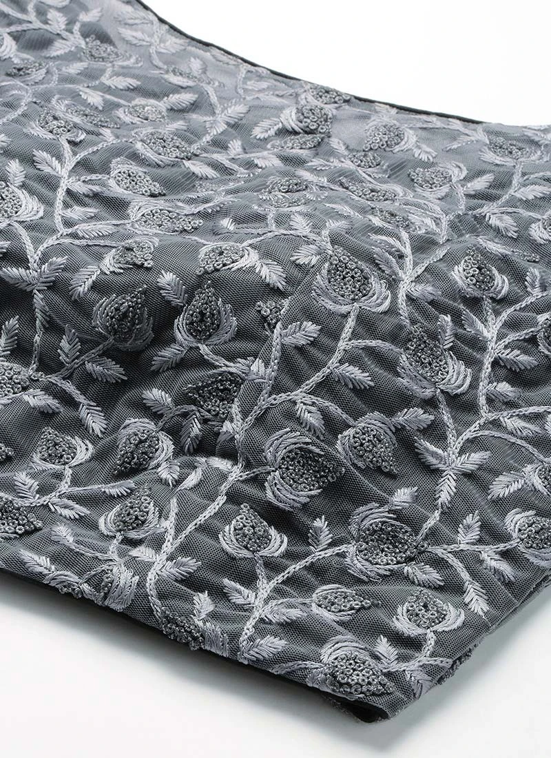 Grey Embroidered Net Blouse Party Wear Festive Wear 5 Grey Embroidered Net Blouse Party Wear Festive Wear - Image 5