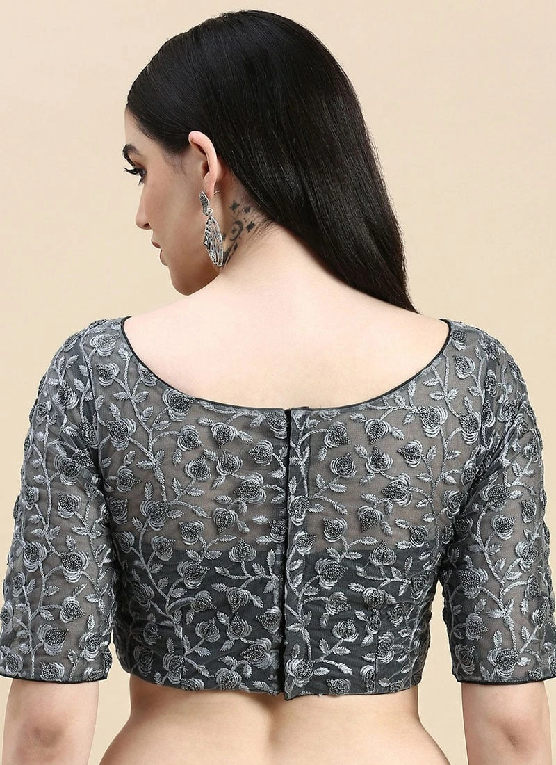 Grey Embroidered Net Blouse Party Wear Festive Wear 6 Grey Embroidered Net Blouse Party Wear Festive Wear - Image 6