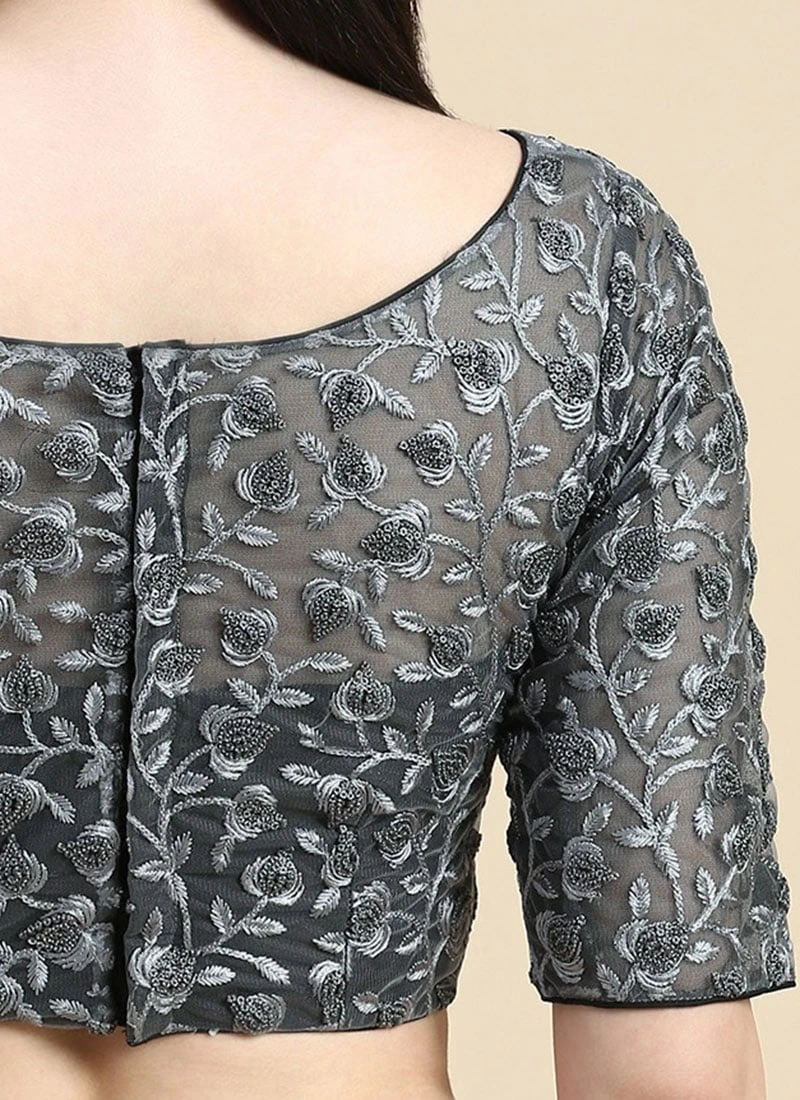 Grey Embroidered Net Blouse Party Wear Festive Wear 8 Grey Embroidered Net Blouse Party Wear Festive Wear - Image 8