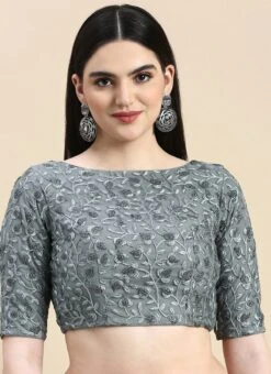 Grey Embroidered Net Blouse With Keyhole Festive Wear -Indo Clothing Shop Grey Embroidered Net Blouse With Keyhole BLBS02210828 u