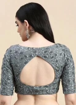 Grey Embroidered Net Blouse With Keyhole Festive Wear -Indo Clothing Shop Grey Embroidered Net Blouse With Keyhole BLBS02210828 rrc2