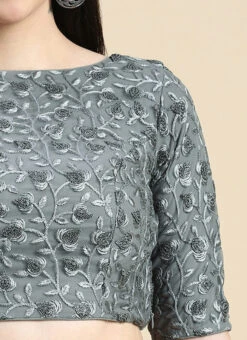 Grey Embroidered Net Blouse With Keyhole Festive Wear -Indo Clothing Shop Grey Embroidered Net Blouse With Keyhole BLBS02210828 rrc3