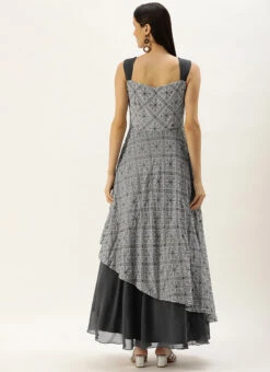 Grey Georgette Embroidered Strap Gown Festive Wear -Indo Clothing Shop Grey Georgette Embroidered Strap Gown IWBS02205933 b