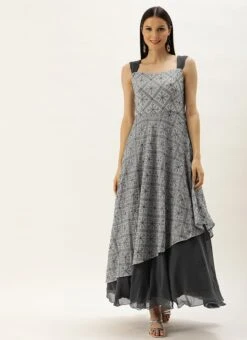 Grey Georgette Embroidered Strap Gown Festive Wear -Indo Clothing Shop Grey Georgette Embroidered Strap Gown IWBS02205933 u