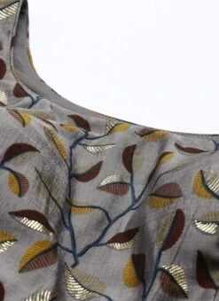 Grey Modal N Brown Geogette Gathers Dress Party Wear -Indo Clothing Shop Grey Modal N Brown Geogette Gathers Dress DRBS02105358 rrc1