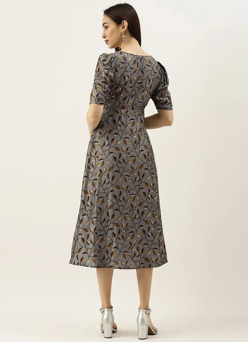 Grey Modal Silk Printed A Line Dress After Six Wear 4 Grey Modal Silk Printed A Line Dress After Six Wear - Image 4