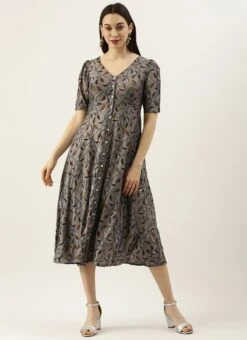 Grey Modal Silk Printed A Line Dress After Six Wear 10 Grey Modal Silk Printed A Line Dress After Six Wear -Indo Clothing Shop Grey Modal Silk Printed A Line Dress DRBS02105419 u