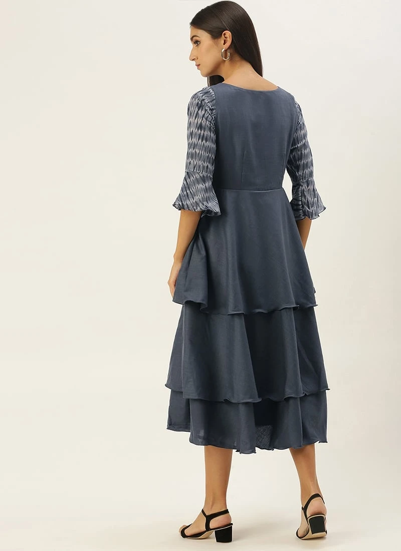 Grey N Black Muslin Calf Length Dress After Six Wear 4 Grey N Black Muslin Calf Length Dress After Six Wear - Image 4