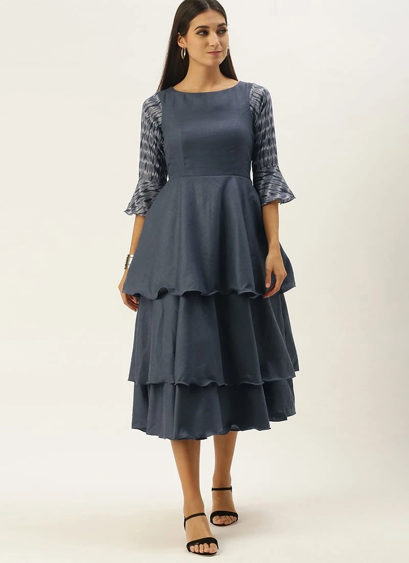 Grey N Black Muslin Calf Length Dress After Six Wear 3 Grey N Black Muslin Calf Length Dress After Six Wear - Image 3