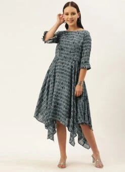Grey N Black Muslin Handkerchief Style Dress After Six Wear 10 Grey N Black Muslin Handkerchief Style Dress After Six Wear -Indo Clothing Shop Grey N Black Muslin Handkerchief Style Dress DRBS02106467 u