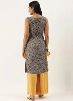 Grey N Mustard Printed Kurta Set Festive Wear -Indo Clothing Shop Grey N Mustard Printed Kurta Set KSBS02012727 b