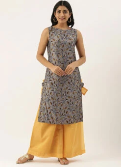 Grey N Mustard Printed Kurta Set Festive Wear -Indo Clothing Shop Grey N Mustard Printed Kurta Set KSBS02012727 u