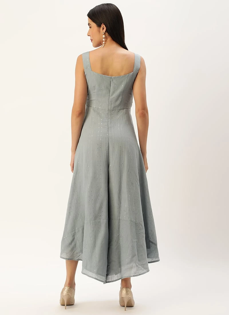 Grey Nylon Sequins Embroidered Jumpsuit After Six Wear 4 Grey Nylon Sequins Embroidered Jumpsuit After Six Wear - Image 4