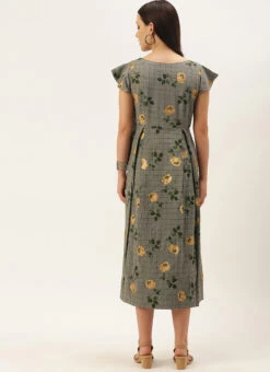 Grey Printed Rayon Calf Length Dress Work Wear 11 Grey Printed Rayon Calf Length Dress Work Wear -Indo Clothing Shop Grey Printed Rayon Calf Length Dress DRBS02106443 b