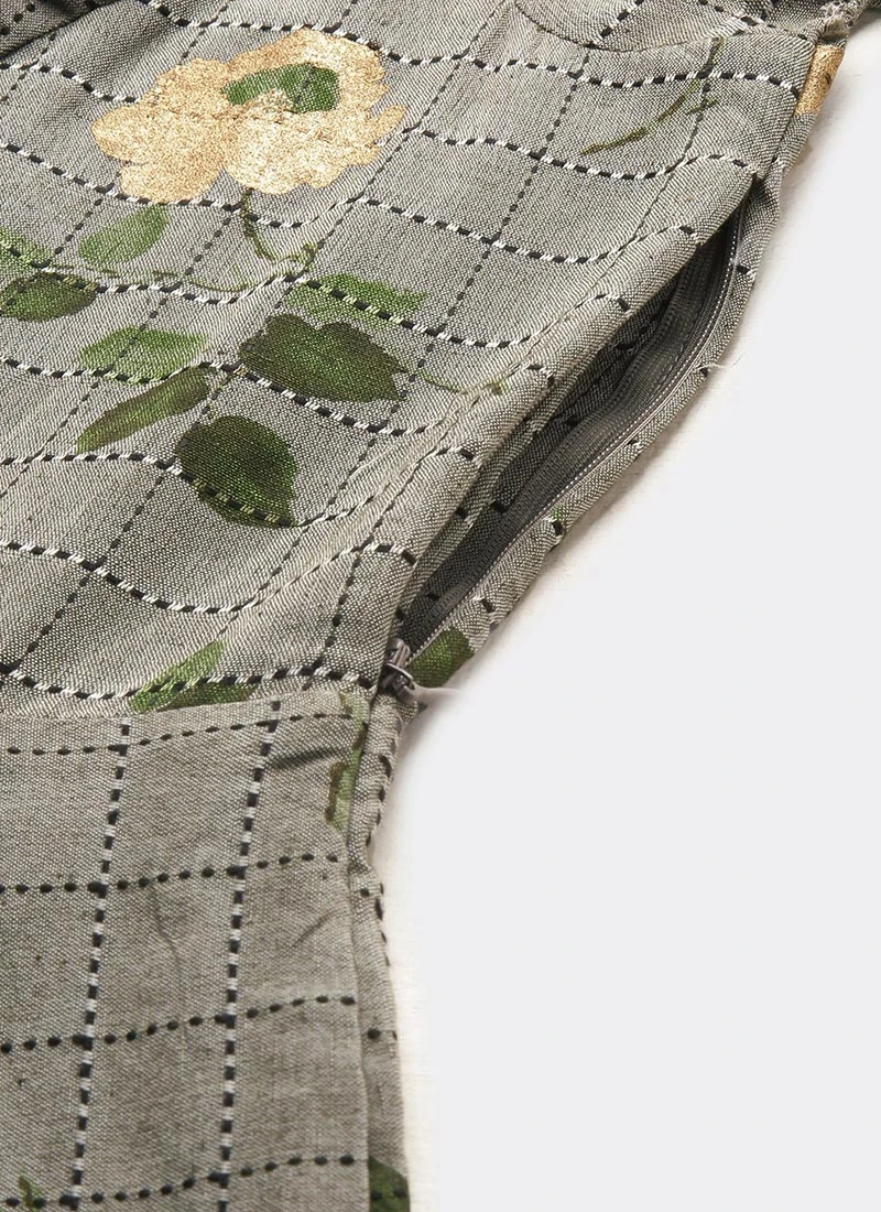 Grey Printed Rayon Calf Length Dress Work Wear 7 Grey Printed Rayon Calf Length Dress Work Wear - Image 7