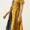 Grey Rayon N Mustard Printed Boat Neck Dress Party Wear