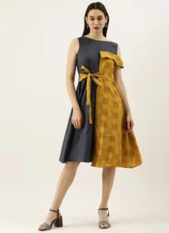 Grey Rayon N Mustard Printed Boat Neck Dress Party Wear 10 Grey Rayon N Mustard Printed Boat Neck Dress Party Wear -Indo Clothing Shop Grey Rayon N Mustard Printed Boat Neck Dress DRBS02105392 u