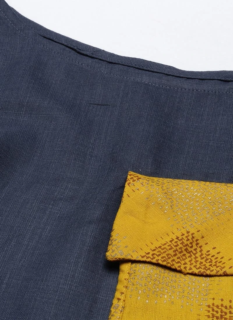 Grey Rayon N Mustard Printed Boat Neck Dress Party Wear 5 Grey Rayon N Mustard Printed Boat Neck Dress Party Wear - Image 5