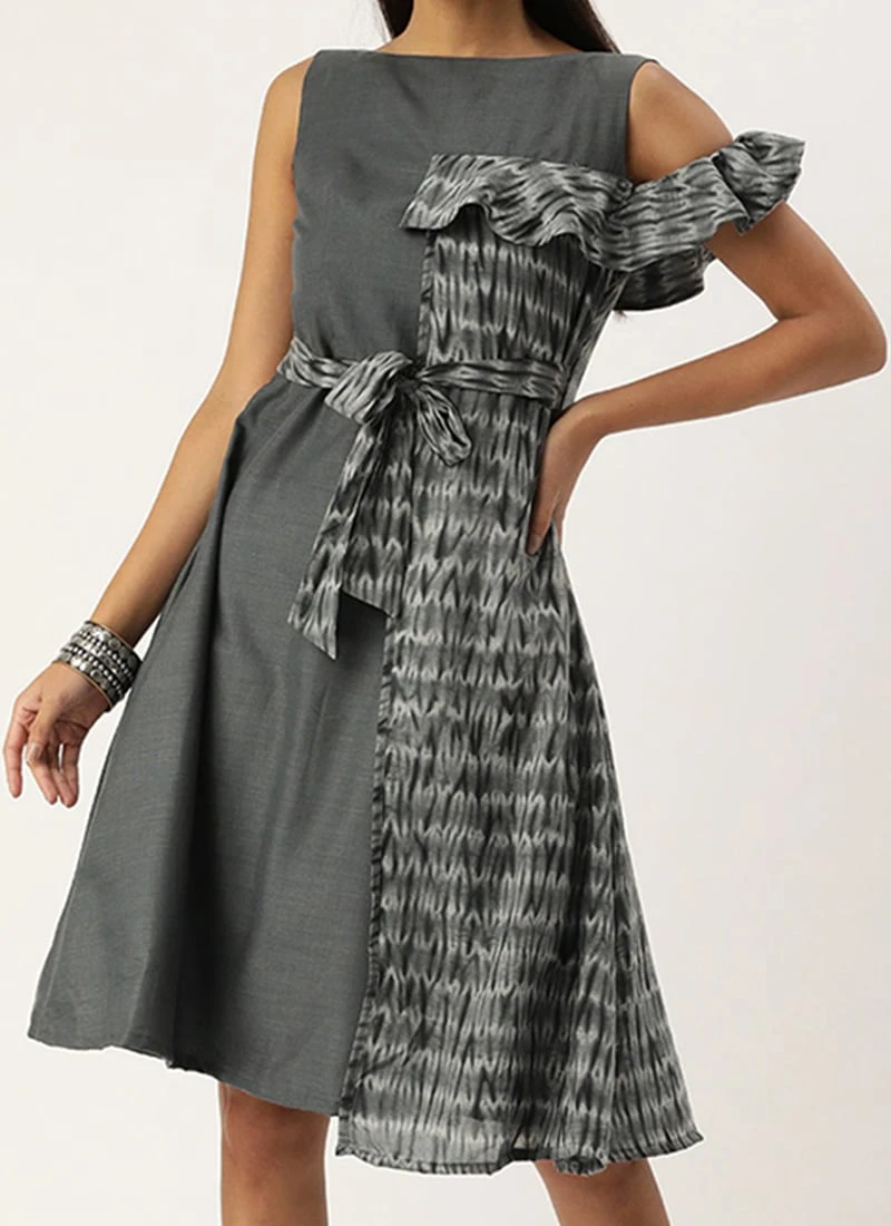 Grey Rayon Printed Boat Neck Dress After Six Wear 1 Grey Rayon Printed Boat Neck Dress After Six Wear