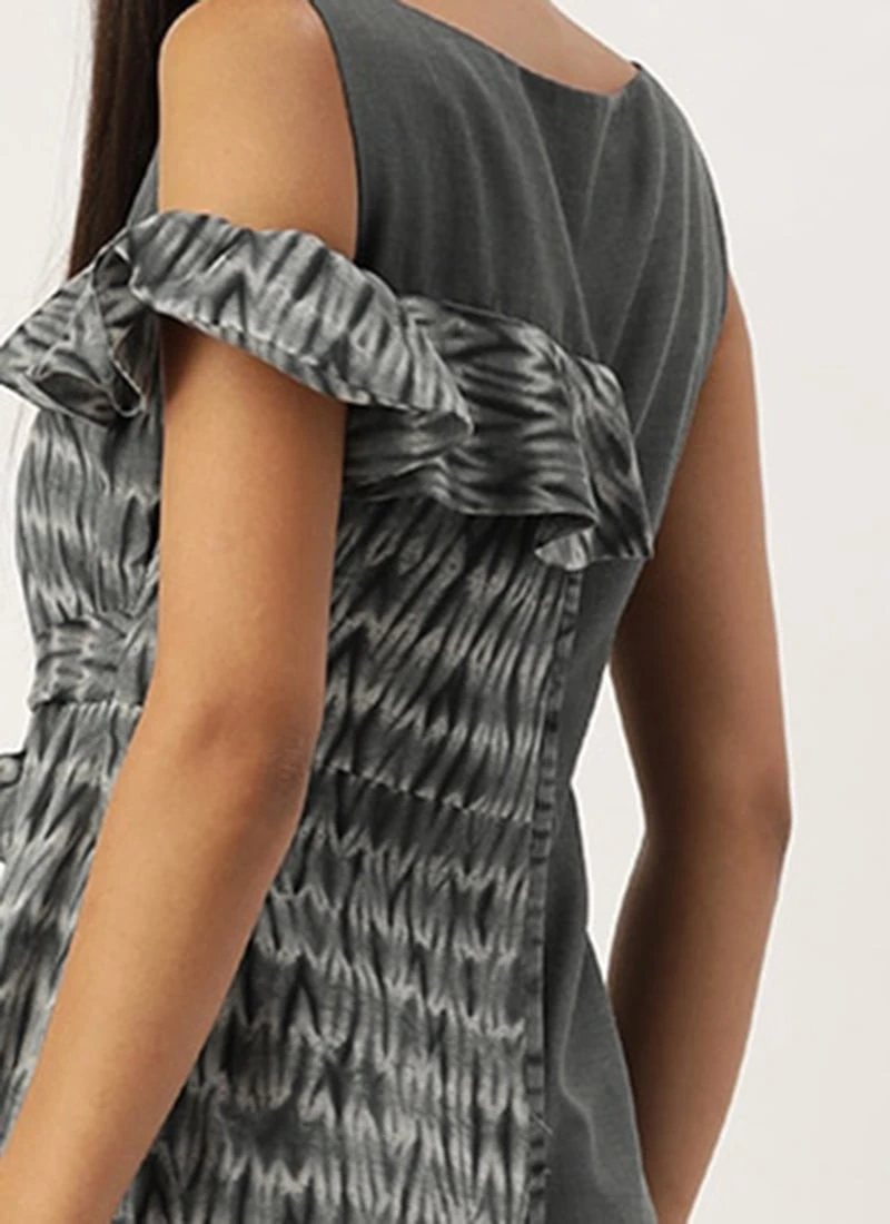 Grey Rayon Printed Boat Neck Dress After Six Wear 6 Grey Rayon Printed Boat Neck Dress After Six Wear - Image 6