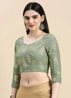 Grey Sequins Embroidered Chinon Blouse Festive Wear