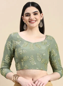 Grey Sequins Embroidered Chinon Blouse Festive Wear 10 Grey Sequins Embroidered Chinon Blouse Festive Wear -Indo Clothing Shop Grey Sequins Embroidered Chinon Blouse BLBS02210834 u