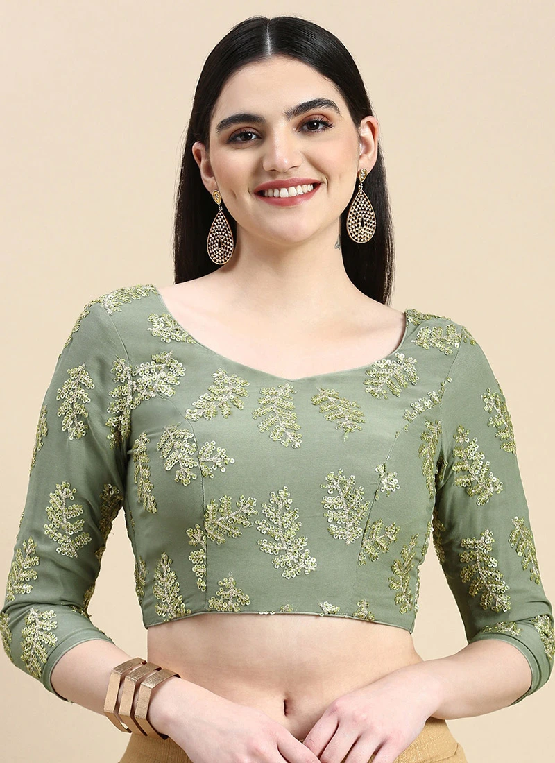 Grey Sequins Embroidered Chinon Blouse Festive Wear 3 Grey Sequins Embroidered Chinon Blouse Festive Wear - Image 3