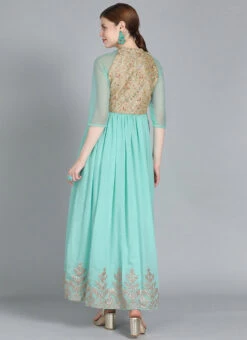 Halter Neck Style Embroidered Gown Party Wear -Indo Clothing Shop Halter Neck Style Embroidered Gown IWBS01909761 b