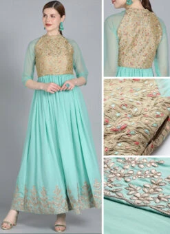 Halter Neck Style Embroidered Gown Party Wear -Indo Clothing Shop Halter Neck Style Embroidered Gown IWBS01909761 gl