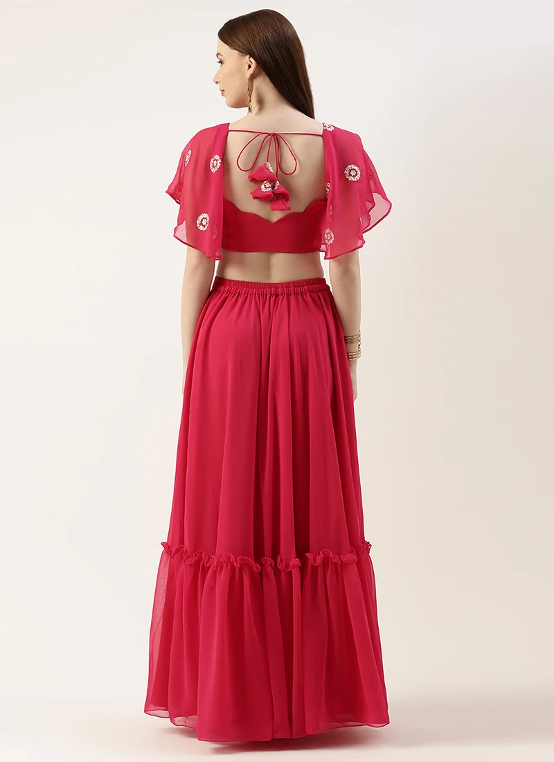 Skirt From Hot Pink Georgette Embroidered Crop Top Skirt Set After Six Wear 4 Skirt From Hot Pink Georgette Embroidered Crop Top Skirt Set After Six Wear - Image 4