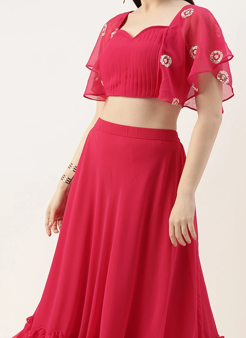 Skirt From Hot Pink Georgette Embroidered Crop Top Skirt Set After Six Wear 1 Skirt From Hot Pink Georgette Embroidered Crop Top Skirt Set After Six Wear