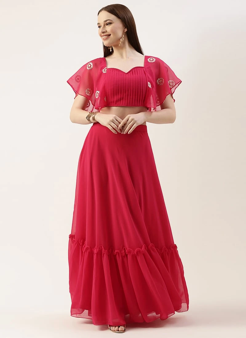 Skirt From Hot Pink Georgette Embroidered Crop Top Skirt Set After Six Wear 3 Skirt From Hot Pink Georgette Embroidered Crop Top Skirt Set After Six Wear - Image 3