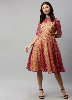 Knee Length Multiclolored Fit N Flared Dress Party Wear 10 Knee Length Multiclolored Fit N Flared Dress Party Wear -Indo Clothing Shop Knee Length Multiclolored Fit N Flared Dress DRBS02006240RTW u