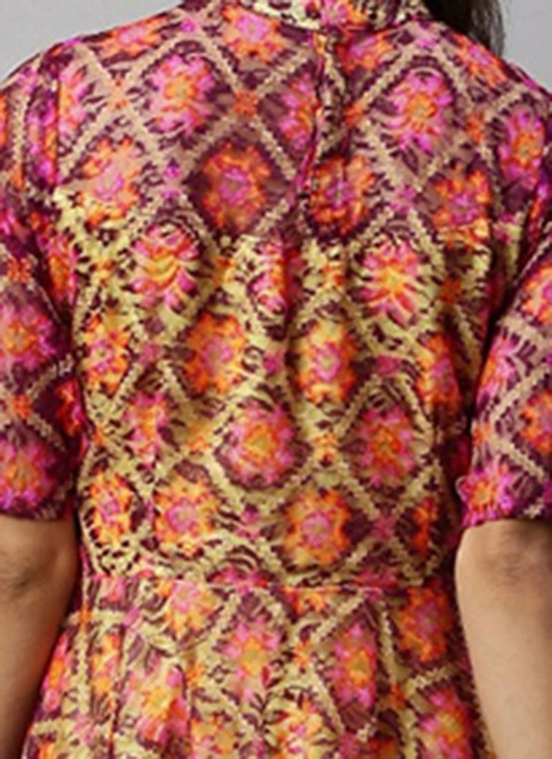 Knee Length Multiclolored Fit N Flared Dress Party Wear 6 Knee Length Multiclolored Fit N Flared Dress Party Wear - Image 6