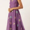 Lavender Embroidered Organza One Shoulder Gown Party Wear