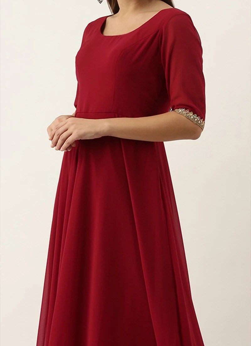 Beige Net N Maroon Jacket Style Gown Festive Wear 1 Beige Net N Maroon Jacket Style Gown Festive Wear