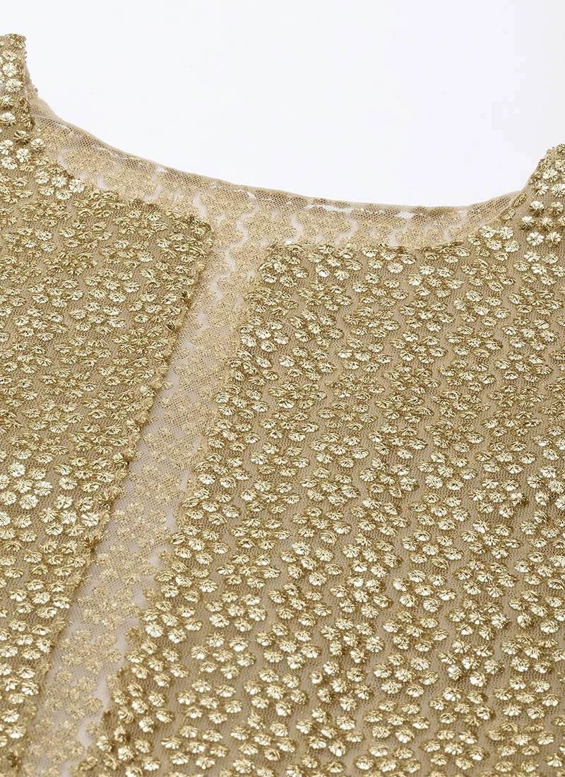 Beige Net N Maroon Jacket Style Gown Festive Wear 6 Beige Net N Maroon Jacket Style Gown Festive Wear - Image 6