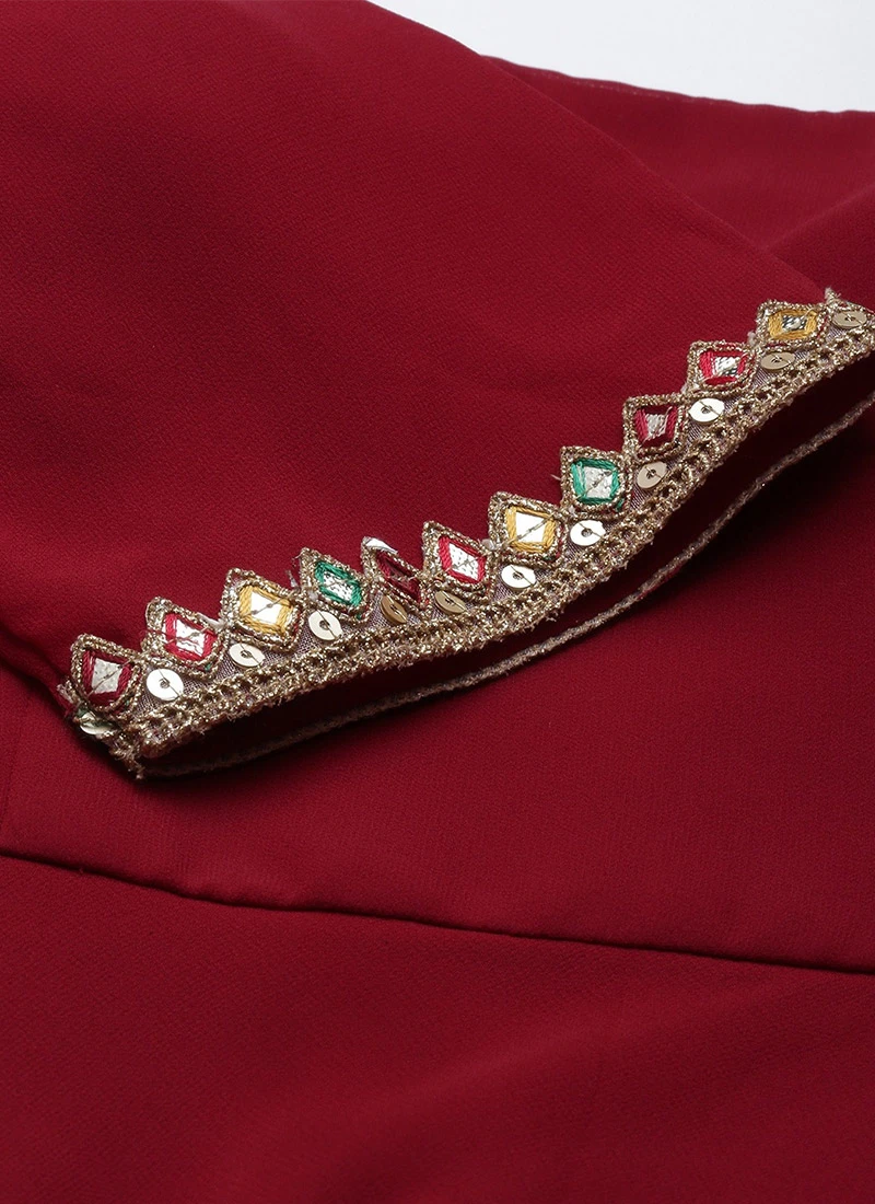 Beige Net N Maroon Jacket Style Gown Festive Wear 7 Beige Net N Maroon Jacket Style Gown Festive Wear - Image 7