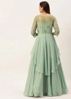 Light Blue Embroidered N Green Layered Gown Wedding Wear -Indo Clothing Shop Light Blue Embroidered N Green Layered Gown IWBS02211173 b