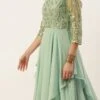 Light Blue Embroidered N Green Layered Gown Wedding Wear