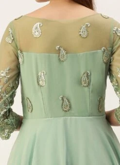 Light Blue Embroidered N Green Layered Gown Wedding Wear -Indo Clothing Shop Light Blue Embroidered N Green Layered Gown IWBS02211173 rrc2