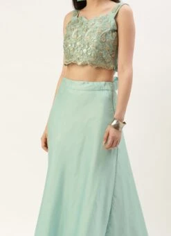 Skirt From Light Blue Net Embroidered N Green Satin Skirt Set After Six Wear