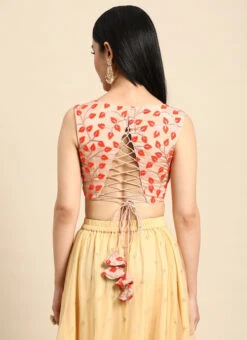 Light Peach Embroidered Chiffon Blouse Festive Wear -Indo Clothing Shop Light Peach Embroidered Chiffon Blouse BLBS02301948 b
